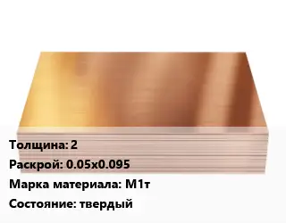 Медный лист 2 0.05х0.095 Марка: М1т твердый
